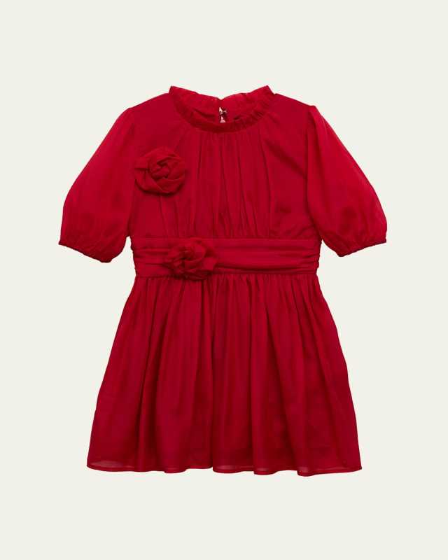 Girl's Mercer Floral Applique Mini Dress, Size 4-